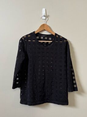 COS black semi sheer square pattern blouse top